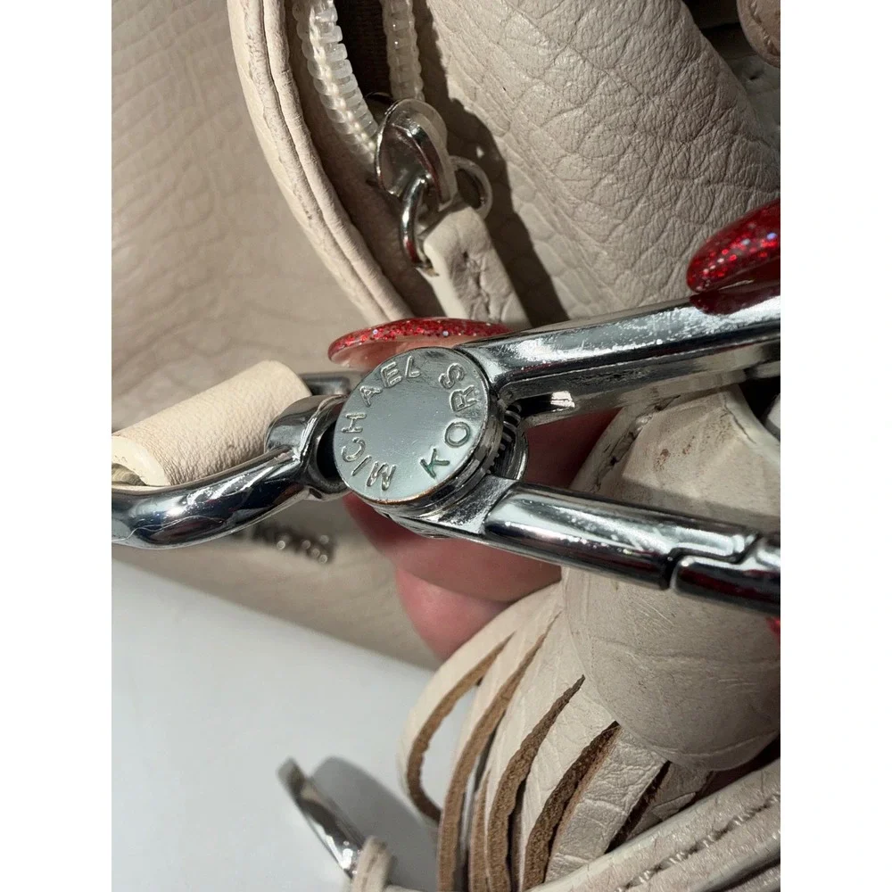 Michael Kors Beige Snake Embossed Leather Hobo Shoulder Bag Silver Hardware